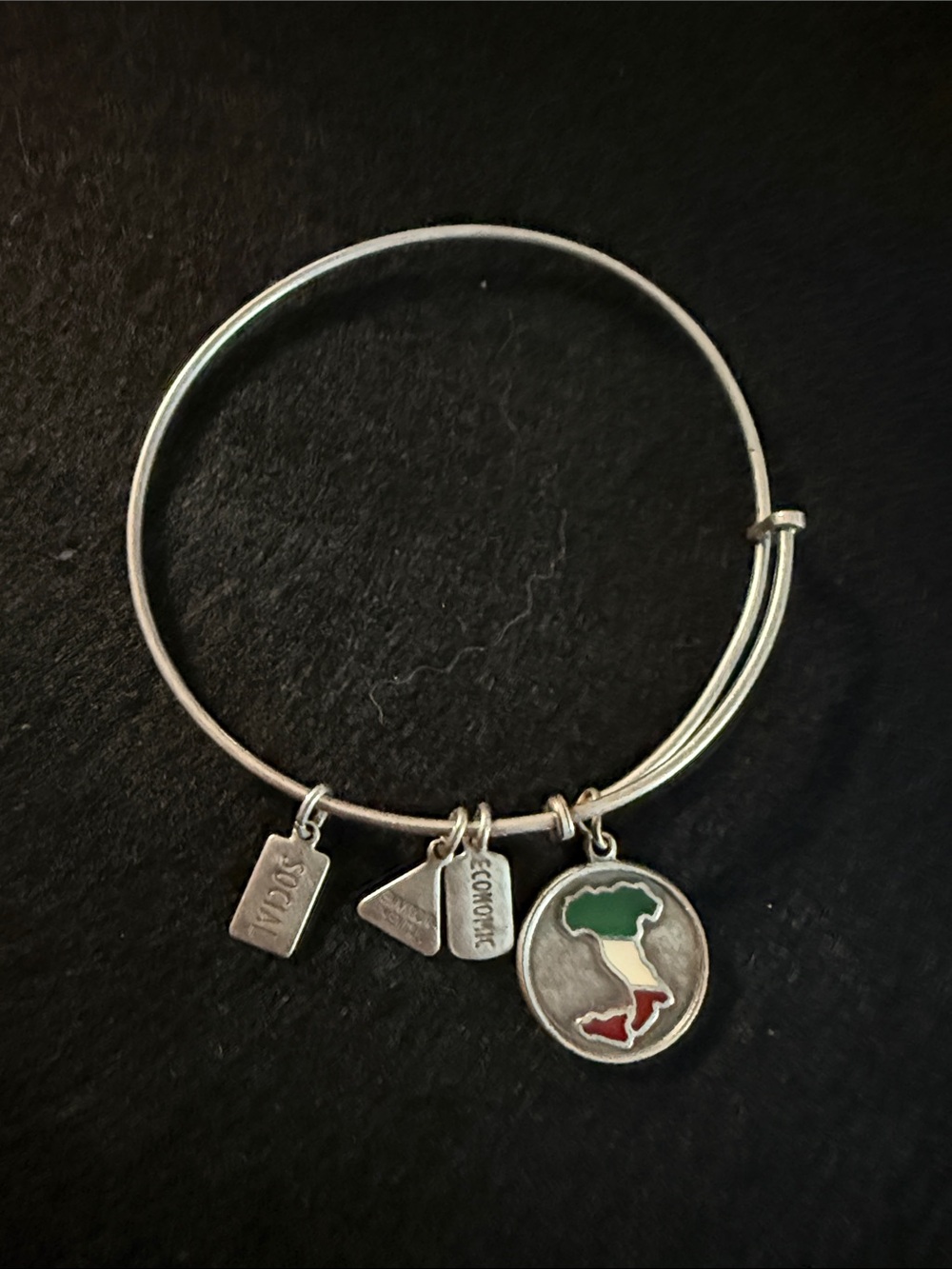 Silver Map Charm Bangle Bracelet
